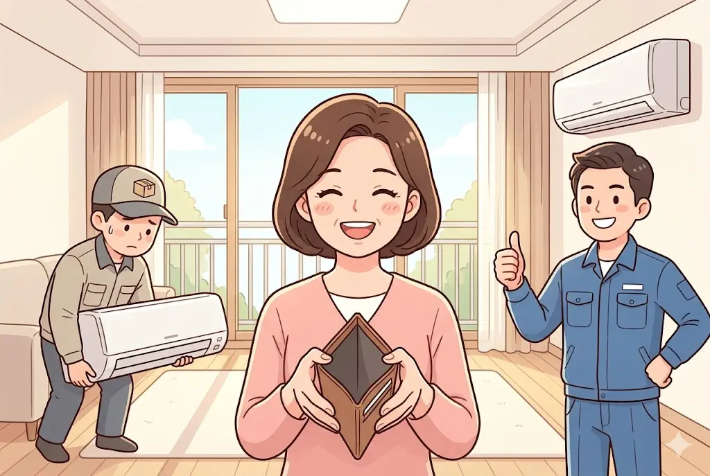 LG 가전 구독 케어솔루션 에어컨 무상 이전 설치 혜택을 받는 모습