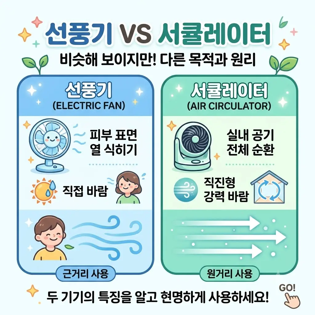서큘레이터 선풍기 차이점 비교한 인포그래픽 표
